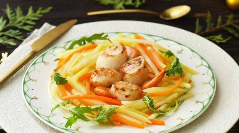 15-Minute Meals Quick Recipes Seafood Seared Scallops Vegetable Julienne 