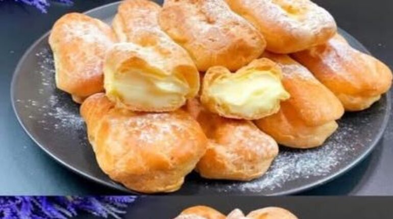 Baking éclairs french desserts Homemade Bread Pastry vanilla cream 