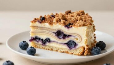 Frühstück oder Dessert: Wie dieser Blaubeer-Frischkäse-Kuchen vier Texturen in einem Rezept vereint