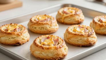 Schinken-Käse-Blätterteigschnecken: Die Technik des engen Aufrollens garantiert ein perfektes Backergebnis in 18 Minuten