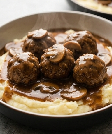 Slow Cooker Fleischbällchen nach Salisbury-Steak-Art