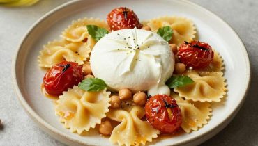 Farfalle mit gerösteten Tomaten und würzigen Kichererbsen: ein komplettes Gericht in 40 Minuten