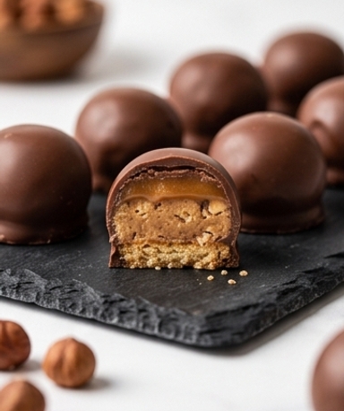 Crunchy Haselnuss — Praliné & Salzkaramell Happen