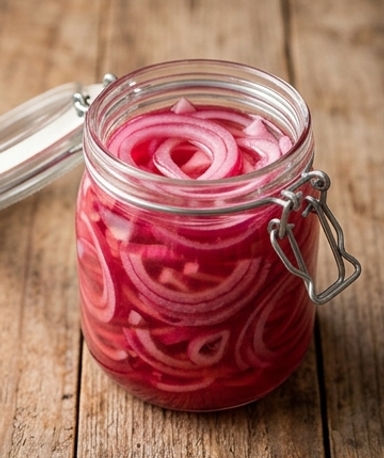 Hausgemachte eingelegte rote Zwiebeln