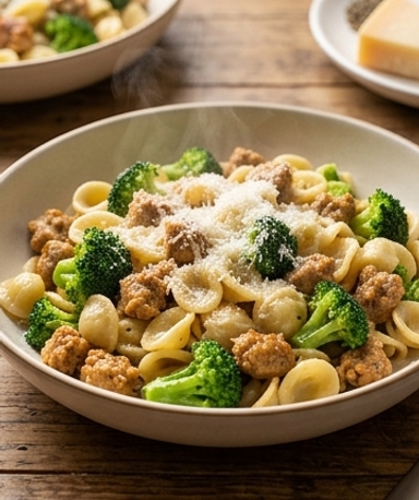Pasta mit Putenwurst und Brokkoli