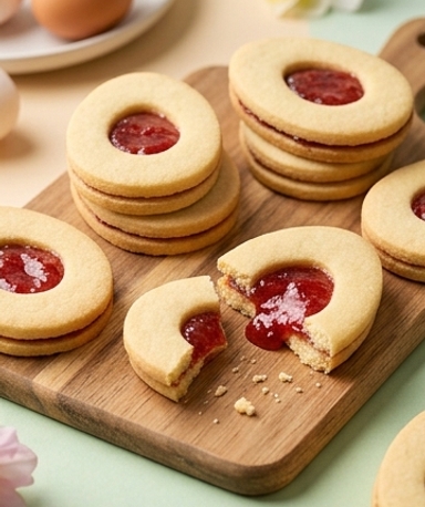 Osterei-Mürbeteigplätzchen mit Erdbeermarmelade