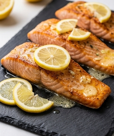 Lachs mit Zitronenbutter und Knoblauch