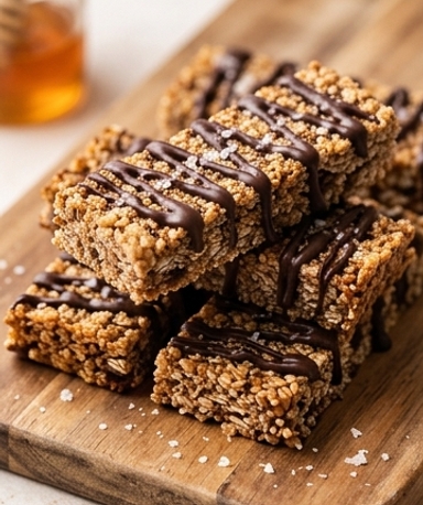 Quinoa-Dattel-Granola-Riegel mit Schokolade und Fleur de Sel
