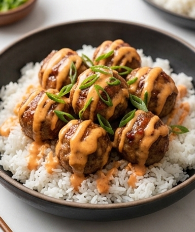 Firecracker-Fleischbällchen mit Sriracha-Mayo-Sauce