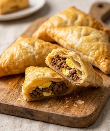 Blätterteigtaschen mit Fleisch & Ei