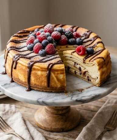 New York Cheesecake mit Crêpe-Füllung und Schoko-Ricotta