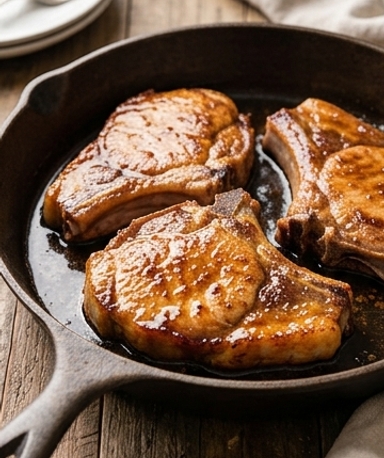 Glasierte Putenkoteletts mit Rohrzucker und Dijon-Senf