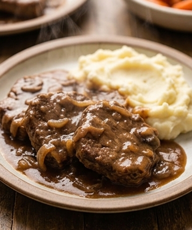 Slow Cooker Cube Steaks mit brauner Sauce