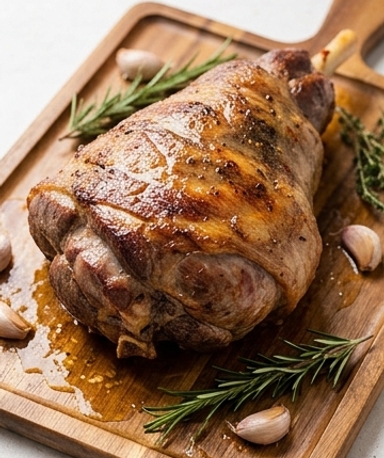 Gebratene Lammkeule mit Knoblauch und Kräutern