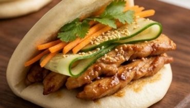 Gua Bao mit mariniertem Hähnchen und knackigem Gemüse