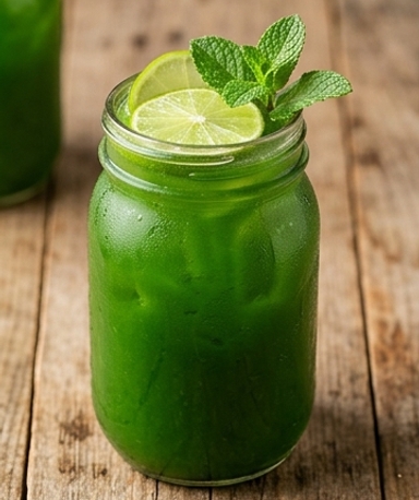 Grünes Wasser mit Nopal, Gurke und Limette