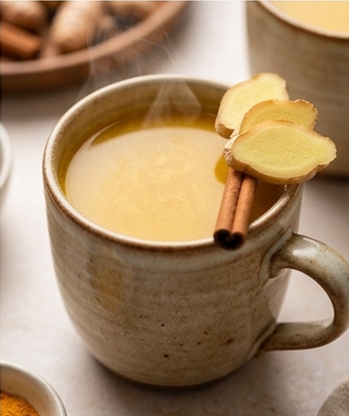 Goldenes Getränk mit Kurkuma, Ingwer und Zimt
