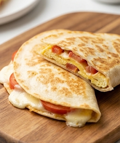 Frühstücks-Quesadilla mit Ei, Tomaten und Mozzarella