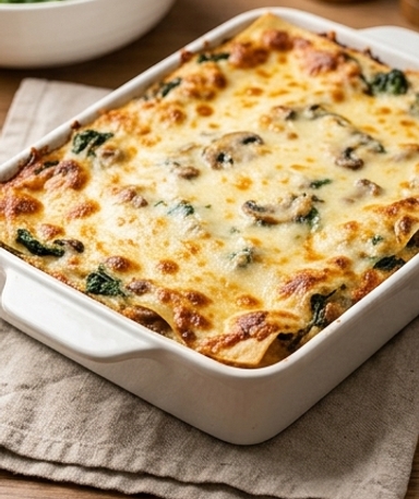 Kalbfleisch-Lasagne mit Spinat und Champignons
