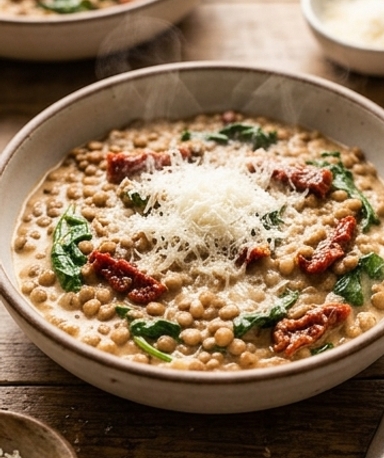 Cremige „Marry Me“-Linsen mit getrockneten Tomaten und Parmesan