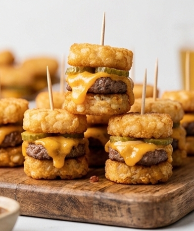 Mini-Cheeseburger auf Tater Tots