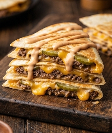 Cheeseburger Quesadilla von der Plancha
