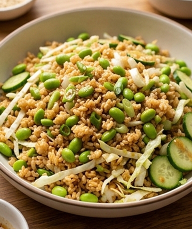 Knusper-Reissalat mit Edamame und Sesamsauce