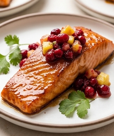 Ahorn-glasierter Lachs mit Cranberry-Ananas-Relish