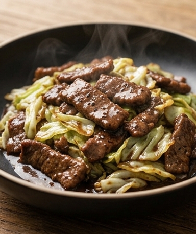 Rindfleisch-Stir-Fry mit schwarzem Pfeffer und Kohl