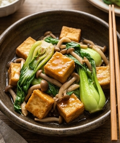Bok Choy und Tofu-Pfanne mit Ingwer-Knoblauch-Sauce