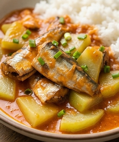 Gebratenes Sayote mit Sardinen