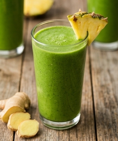 Detox-Grün-Smoothie mit Wildgras, Banane und Ananas