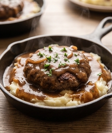 Hacksteak mit brauner Sauce nach Amish-Art