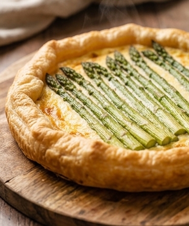 Blätterteig-Tart mit grünem Spargel und Ricotta