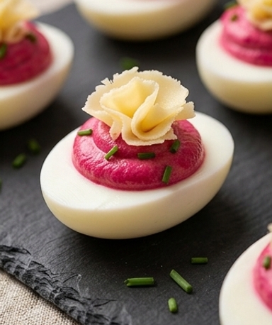 Rote Bete Eier Mimosa mit Tête de Moine AOP