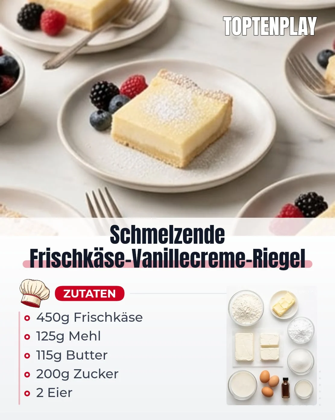 Schmelzende Frischkäse-Vanillecreme-Riegel
