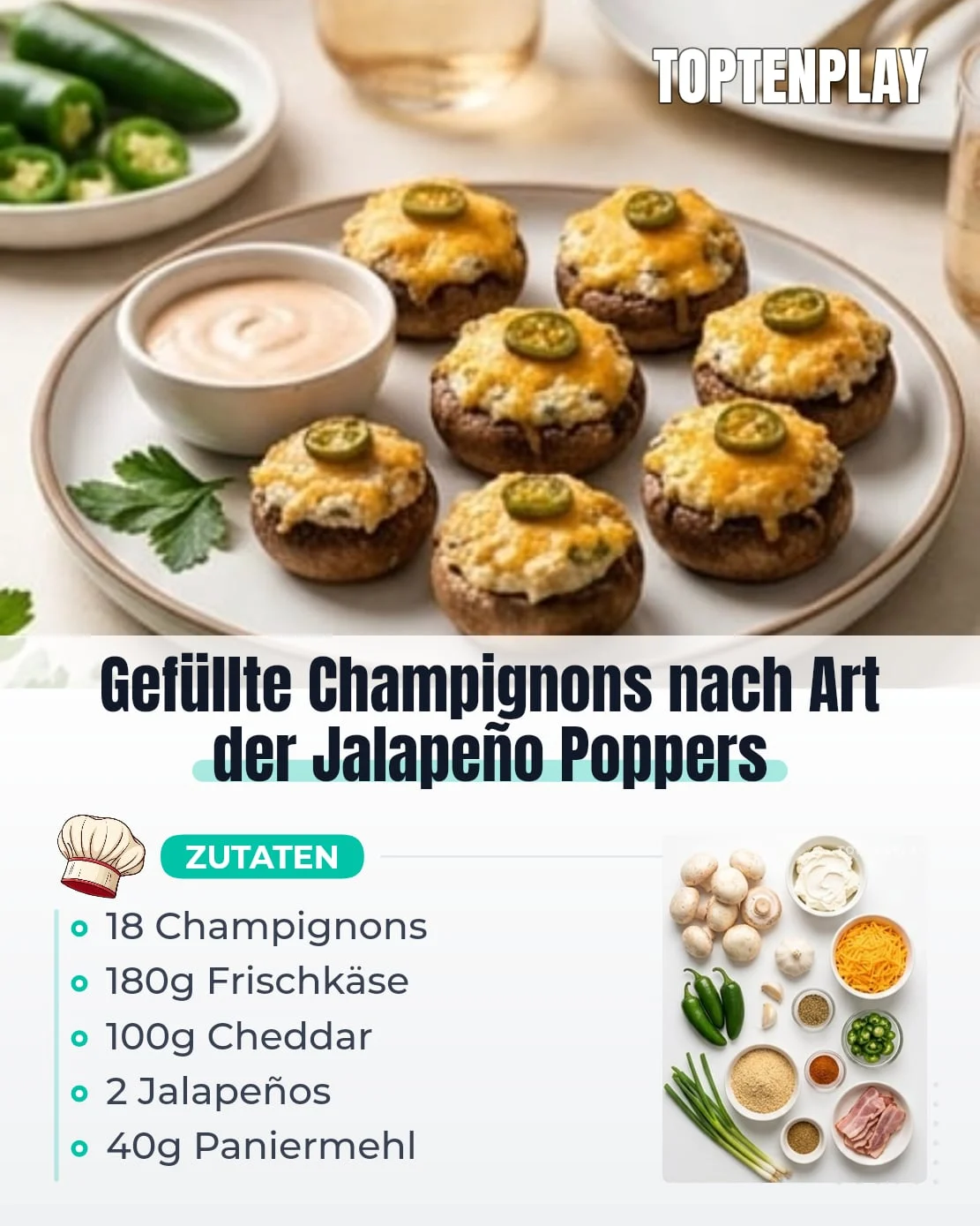 Gefüllte Champignons nach Art der Jalapeño Poppers