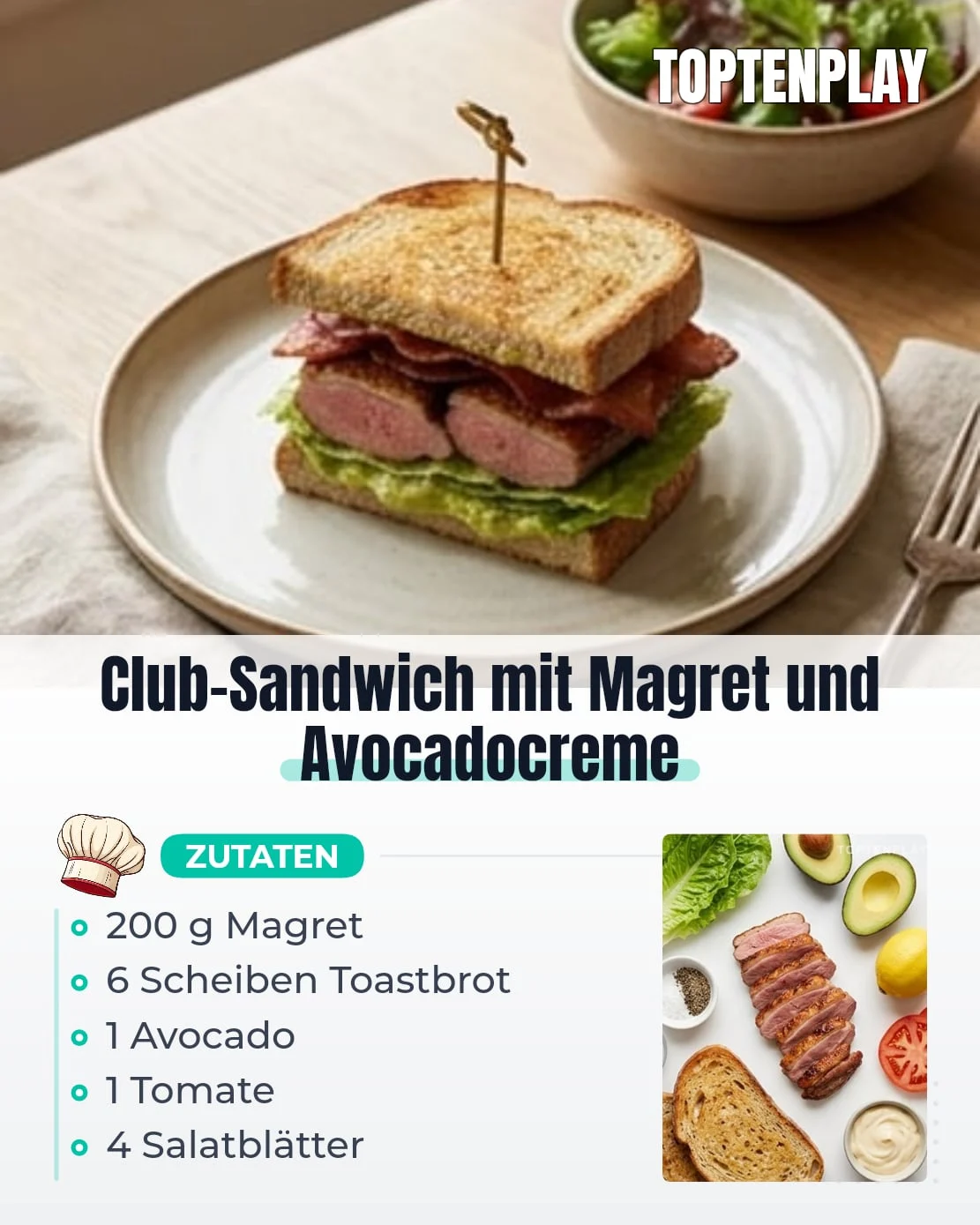 Club-Sandwich mit Magret und Avocadocreme