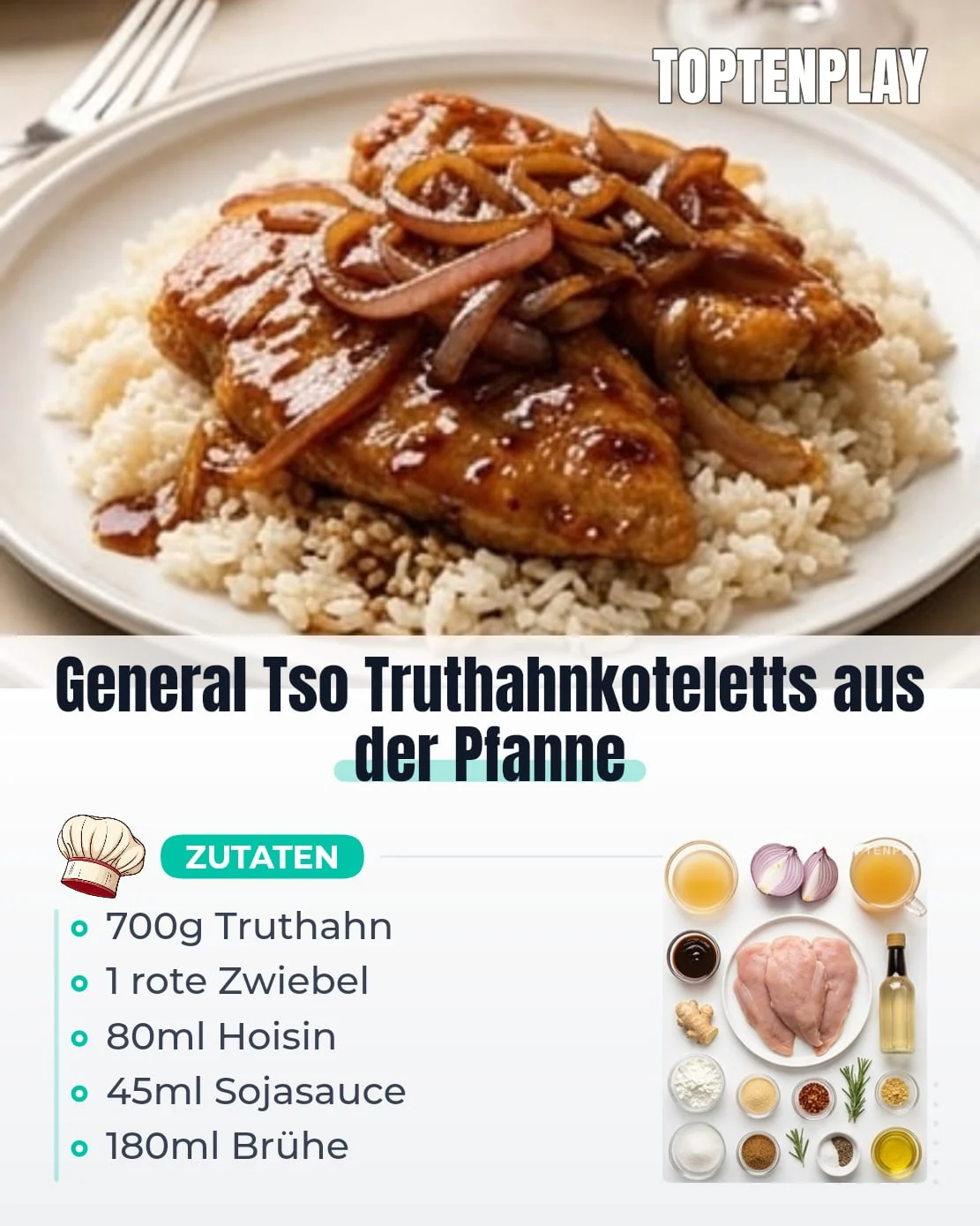 General Tso Truthahnkoteletts aus der Pfanne