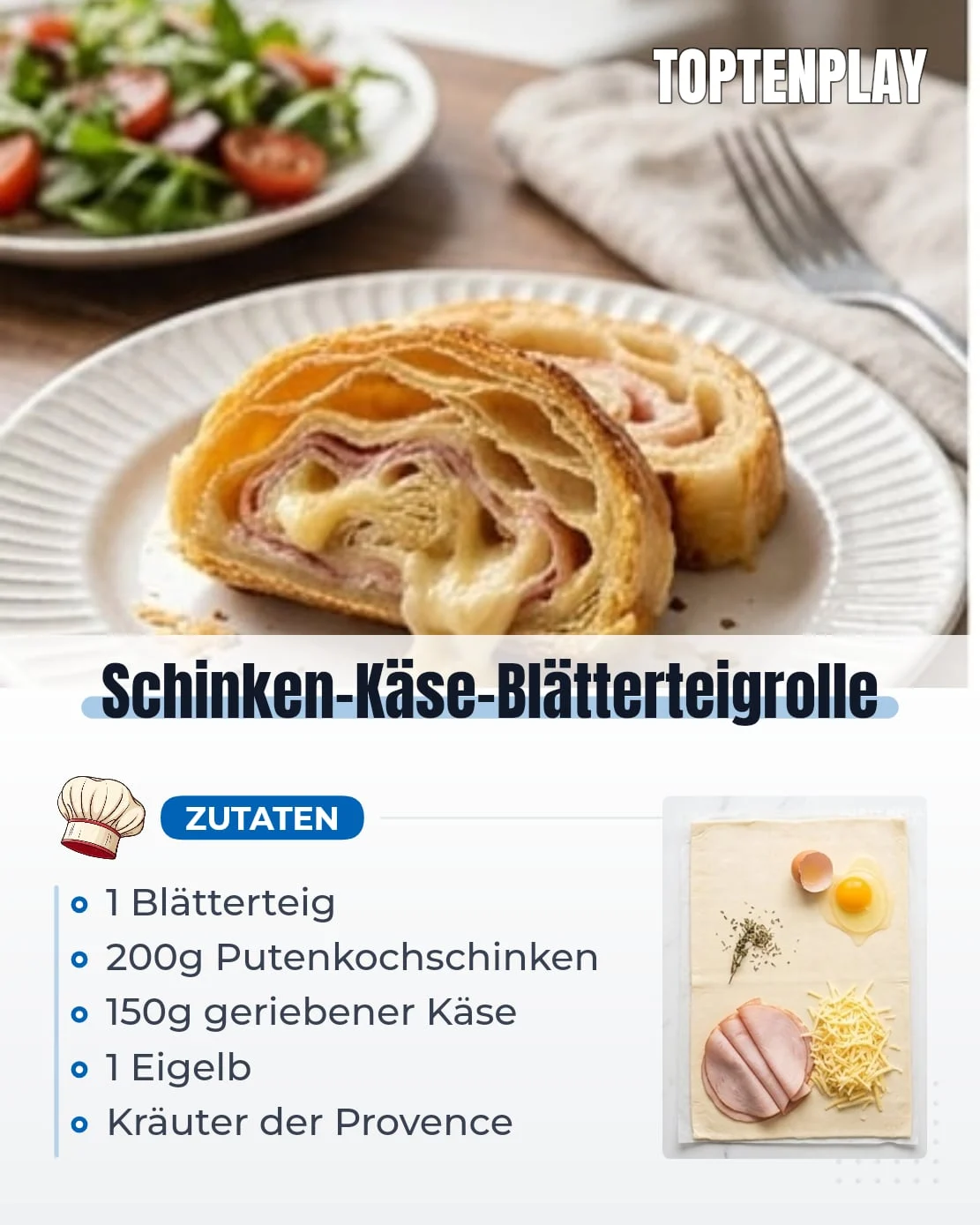 Schinken-Käse-Blätterteigrolle