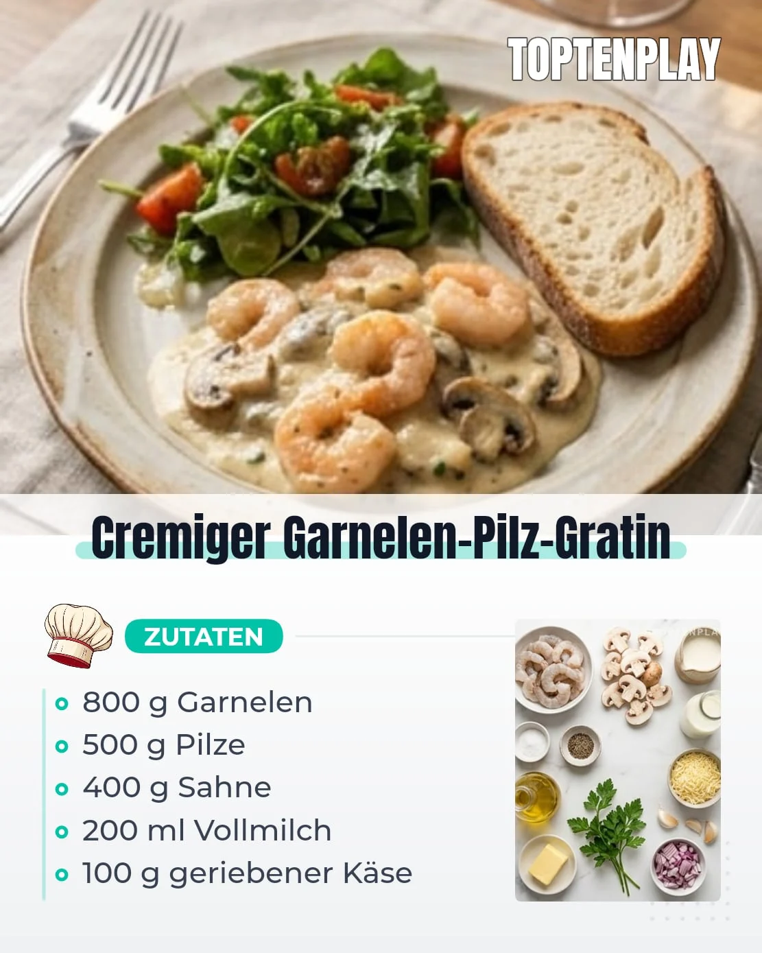 Cremiger Garnelen-Pilz-Gratin
