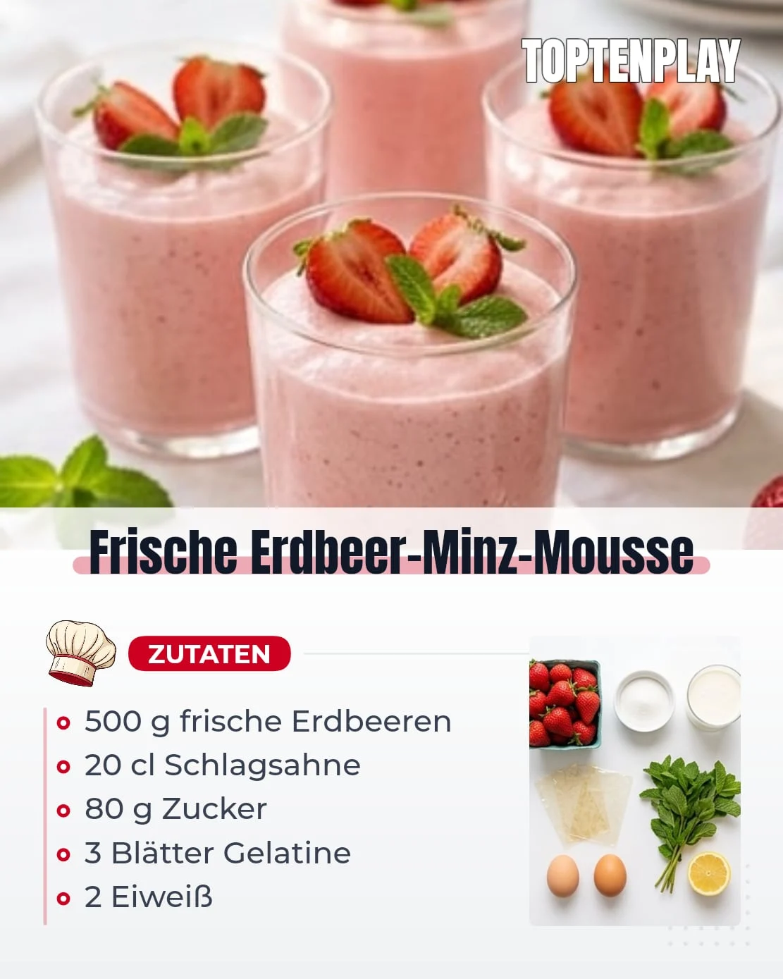 Frische Erdbeer-Minz-Mousse