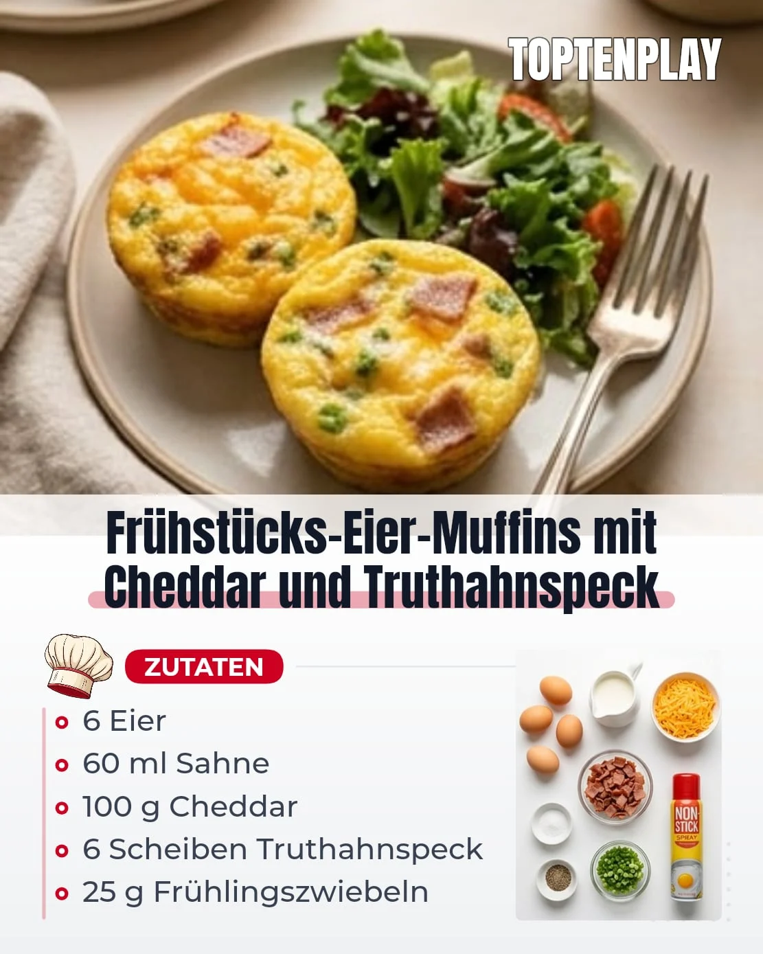 Frühstücks-Eier-Muffins mit Cheddar und Truthahnspeck