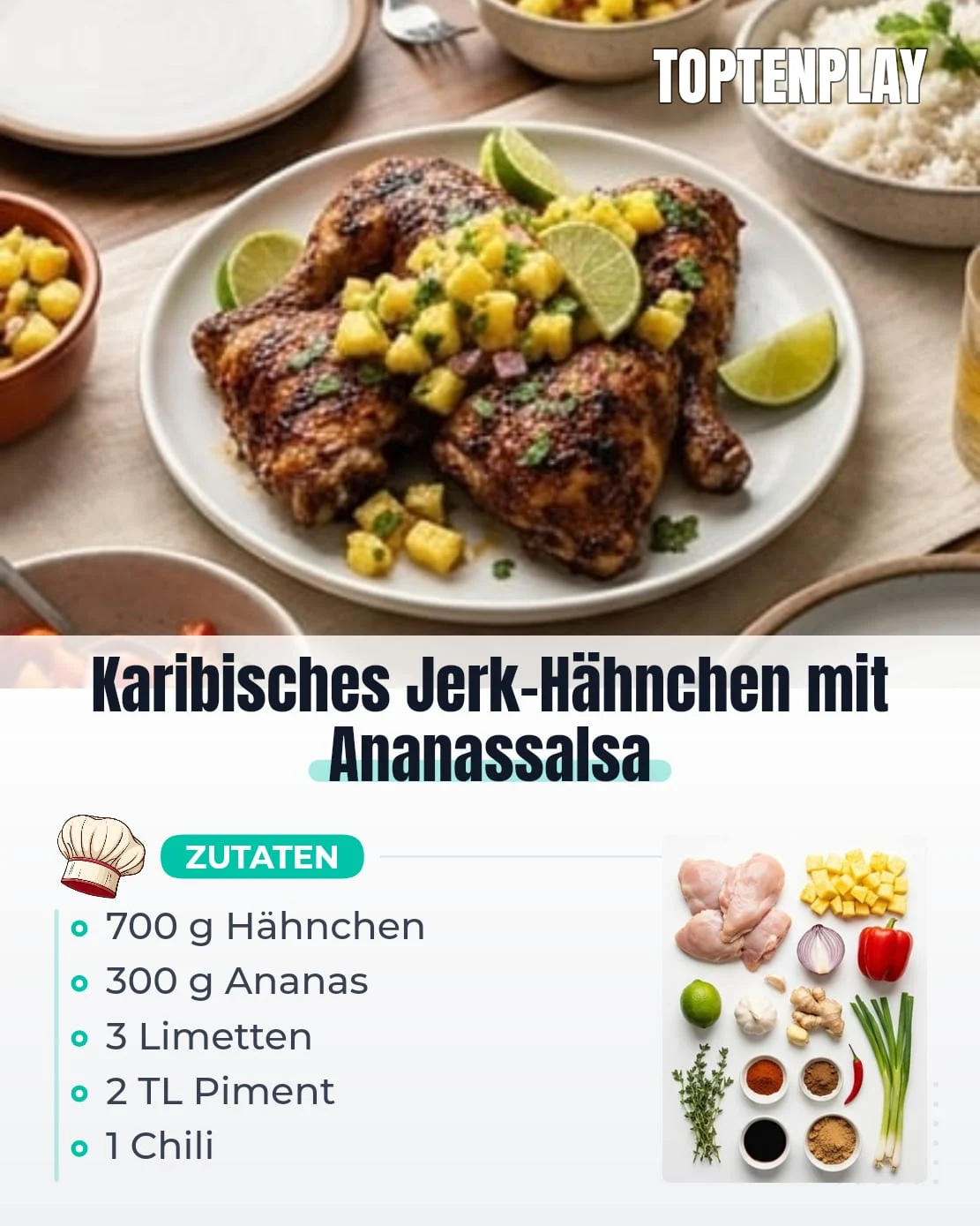Karibisches Jerk-Hähnchen mit Ananassalsa