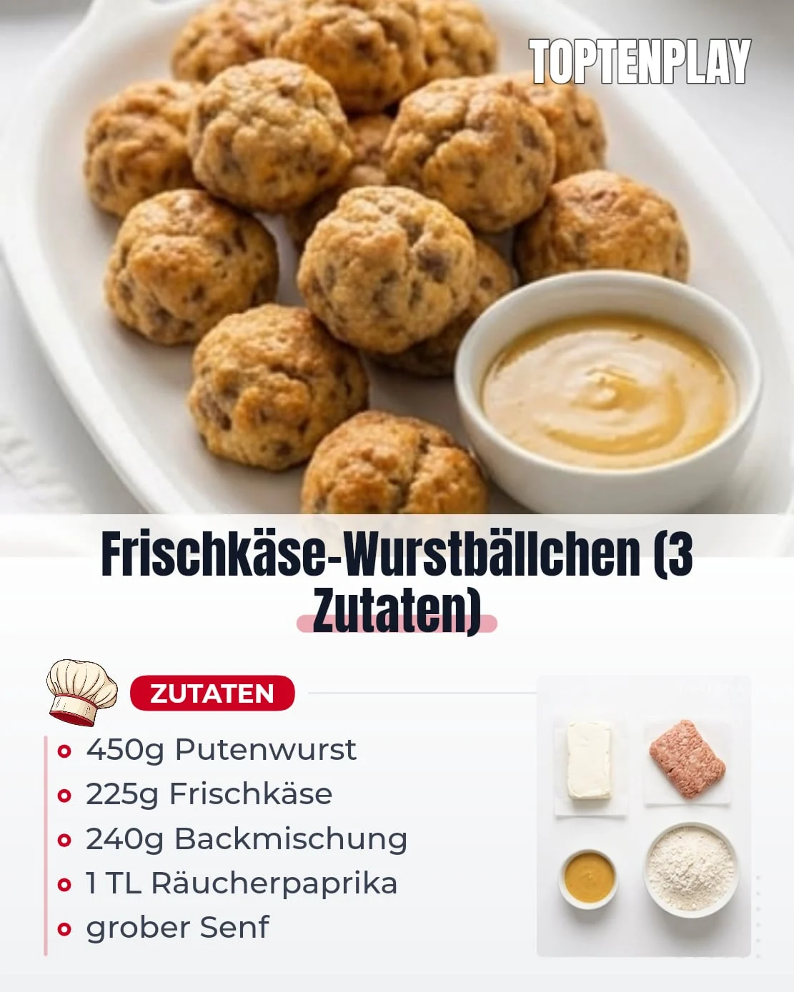Frischkäse-Wurstbällchen (3 Zutaten)