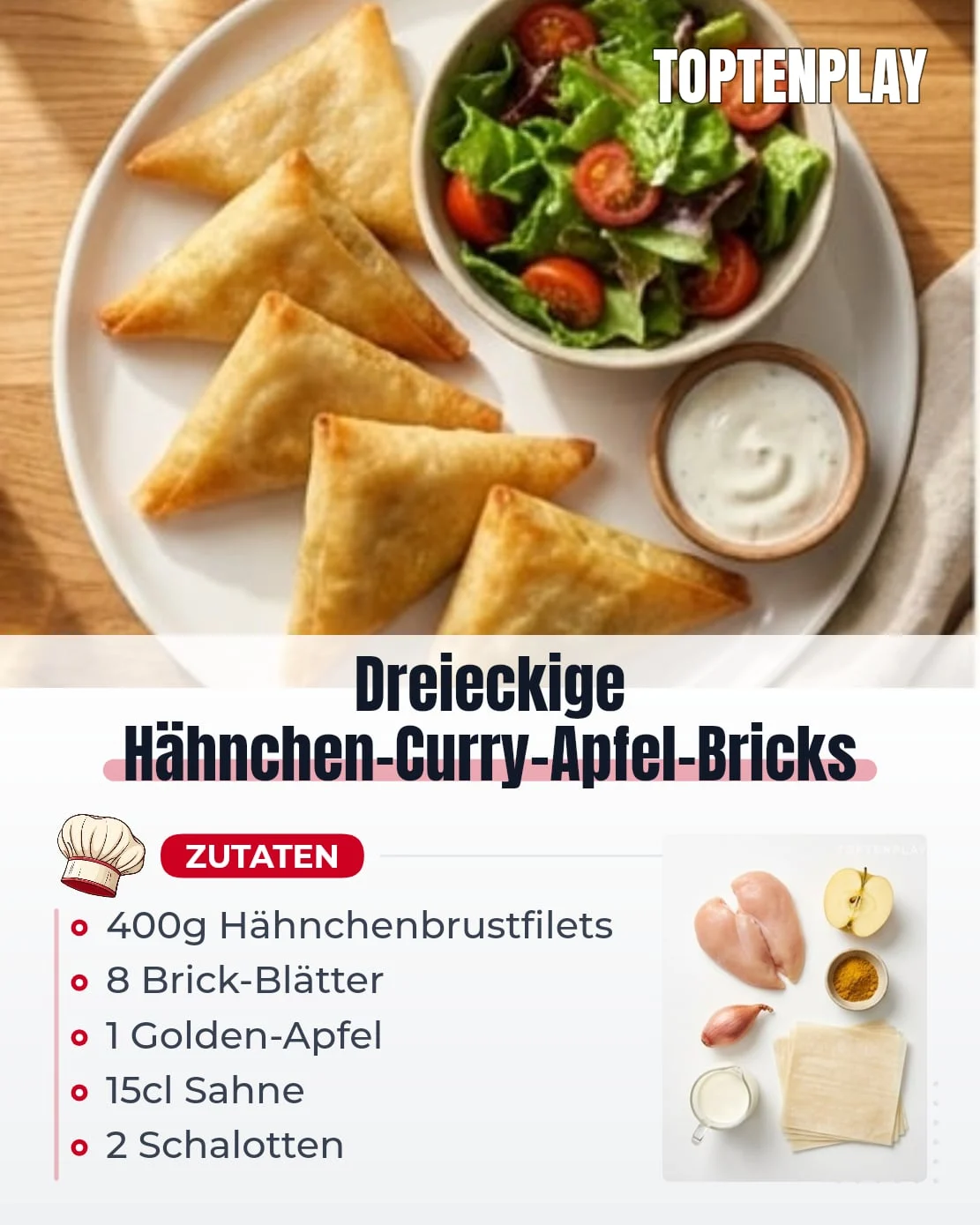 Dreieckige Hähnchen-Curry-Apfel-Bricks