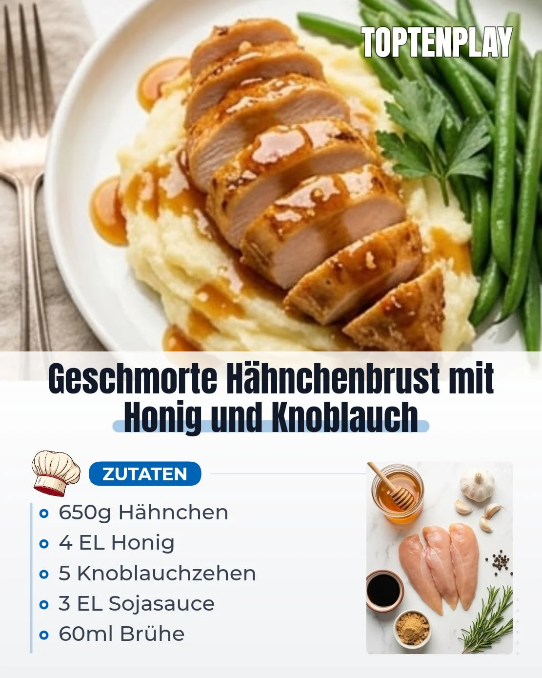 Geschmorte Hähnchenbrust mit Honig und Knoblauch