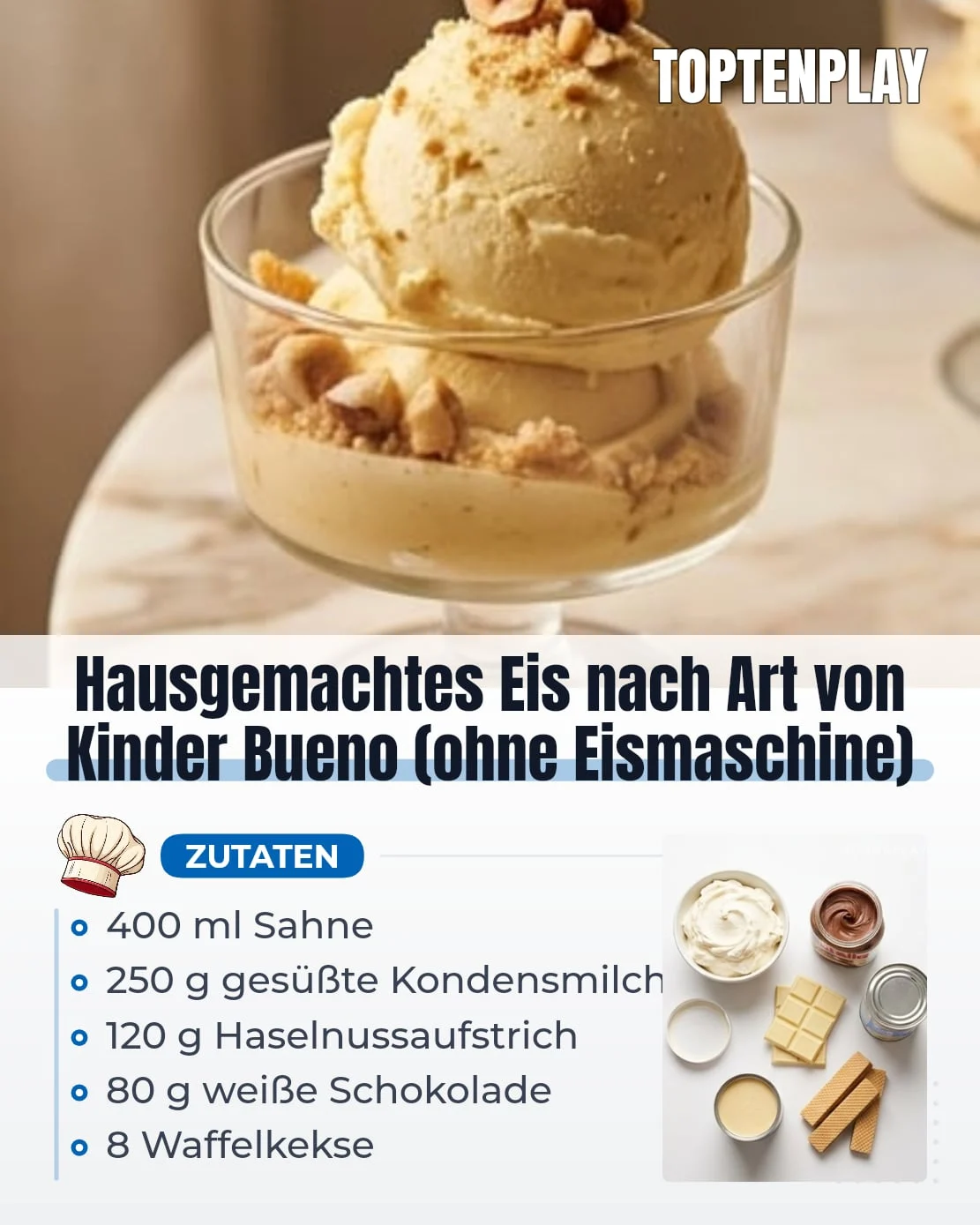 Hausgemachtes Eis nach Art von Kinder Bueno (ohne Eismaschine)