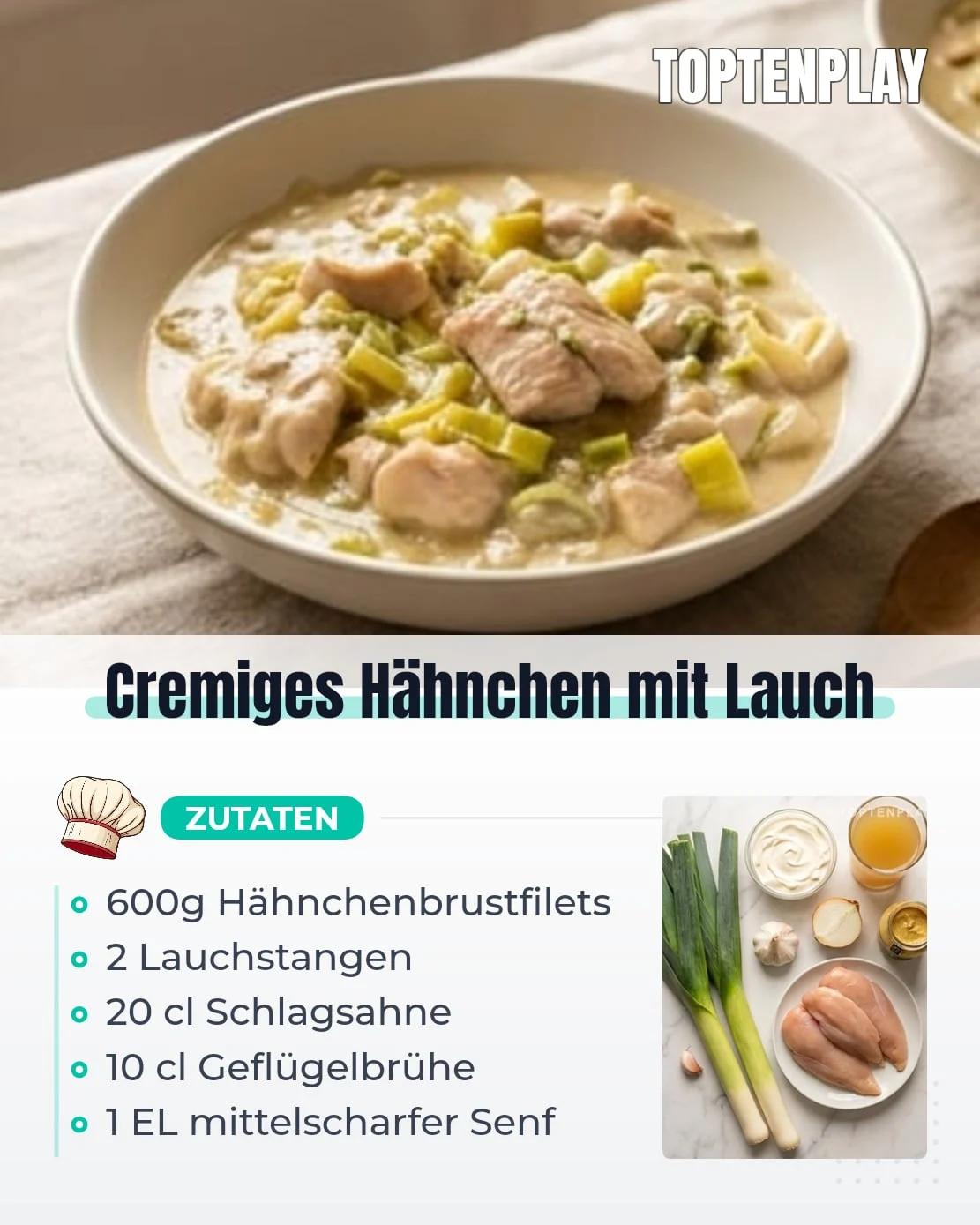 Cremiges Hähnchen mit Lauch