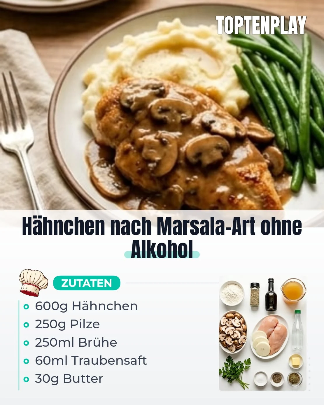 Hähnchen nach Marsala-Art ohne Alkohol